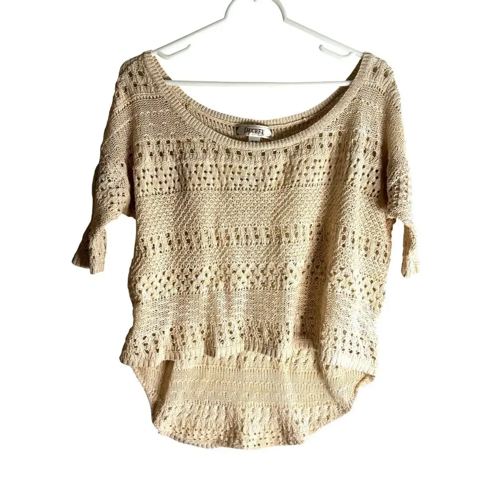 Cream Crochet High Low Top | Boho Half Sleeve Blouse | Decree